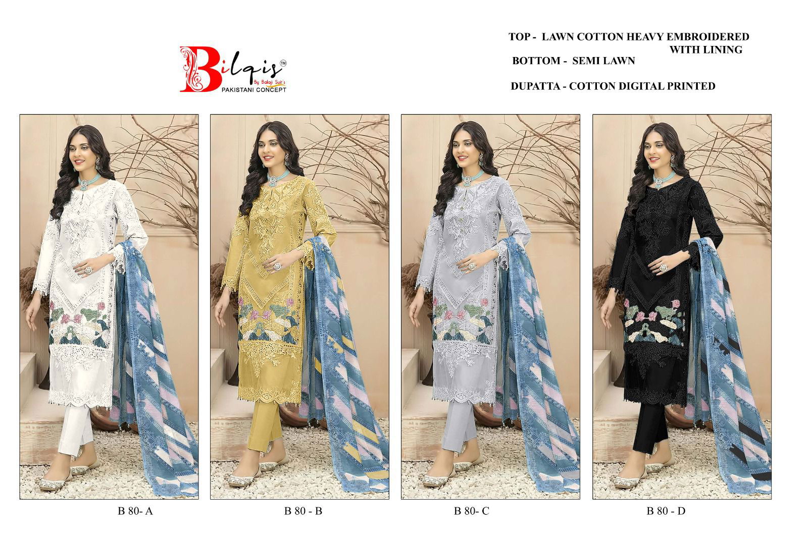 Bilqis B 80 A To D Lawn Cotton Pakistani Suits Wholesale Shop In Surat
